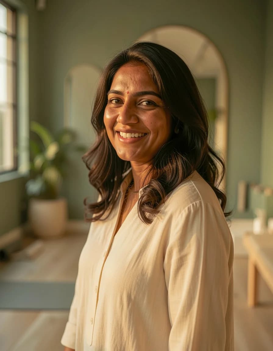 Priya Mehta, Iyengar yoga teacher and co-founder of Lumora Wellness